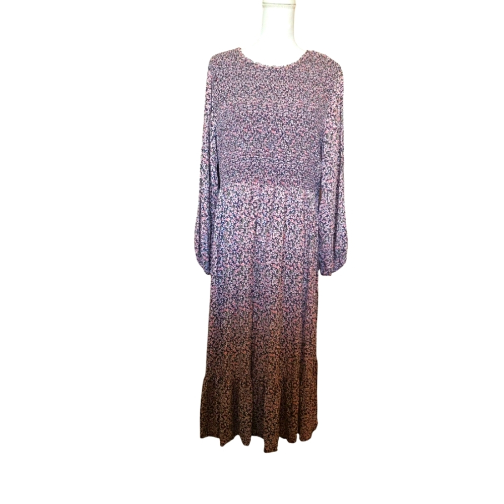Old Navy XXL Nap Dress Pink Blue Floral Long Sleeve Pullover Shirring Cottage